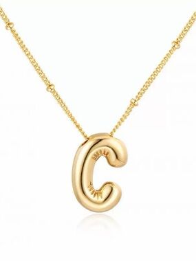 18K Gold Plated Initial C Pendant Bubble Balloon Letter Necklace Gold Jewerly